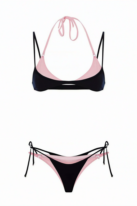 Two-Tone Halter Bikini Set