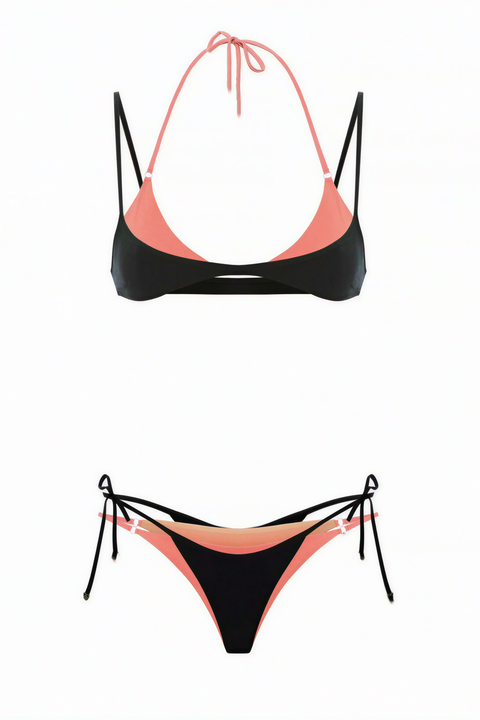 Two-Tone Halter Bikini Set