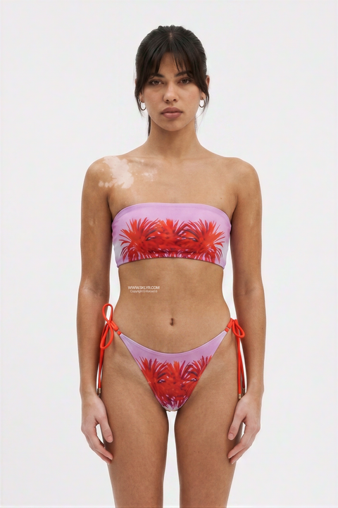 Pink Palm Print Tube Top and Tie-Side Pareo Skirt