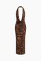 Brown Animal Print Halter Maxi Dress
