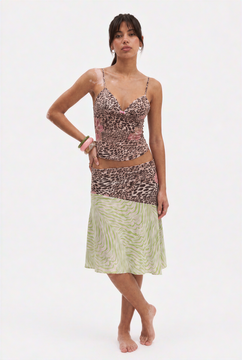 Two-Piece Leopard and Green Zebra Skirt Set