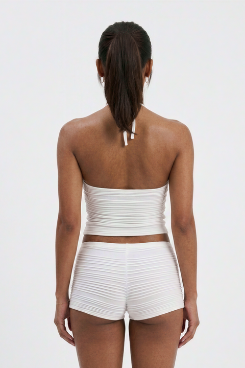 White Ribbed Halter Top and Shorts Set