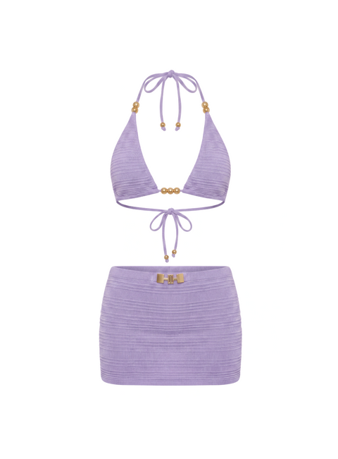 Textured Halter Bikini and Mini Skirt Set