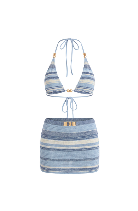 Sunset Stripe Halter Bikini and Mini Skirt Set
