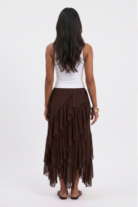 Asymmetrical Cascading Ruffle Long Skirt