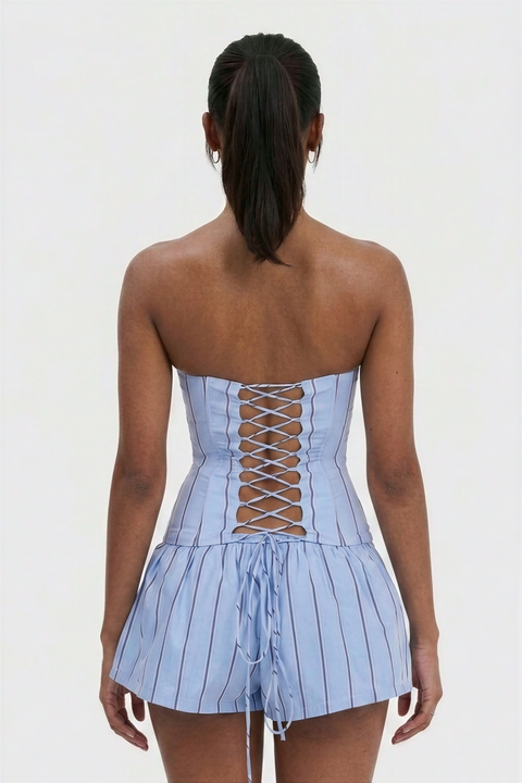 Striped Strapless Corset and Shorts Set