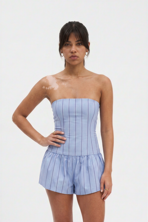 Striped Strapless Corset and Shorts Set