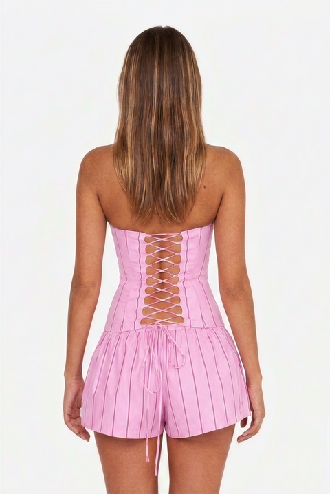 Striped Strapless Corset and Shorts Set