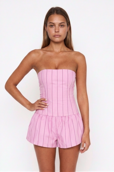 Striped Strapless Corset and Shorts Set