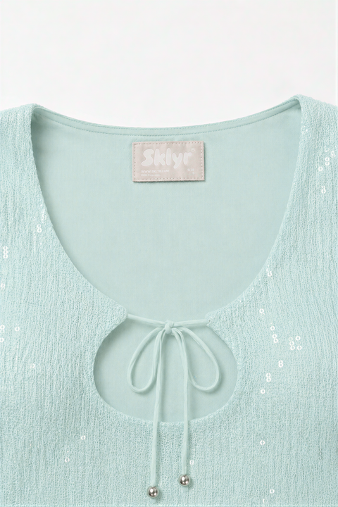 Light Blue Sequin Keyhole Tank Top