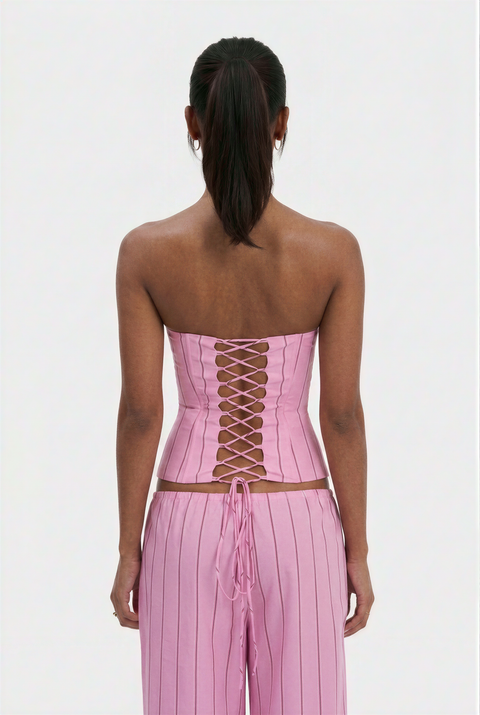 Striped Strapless Corset and Wide-Leg Trouser Set