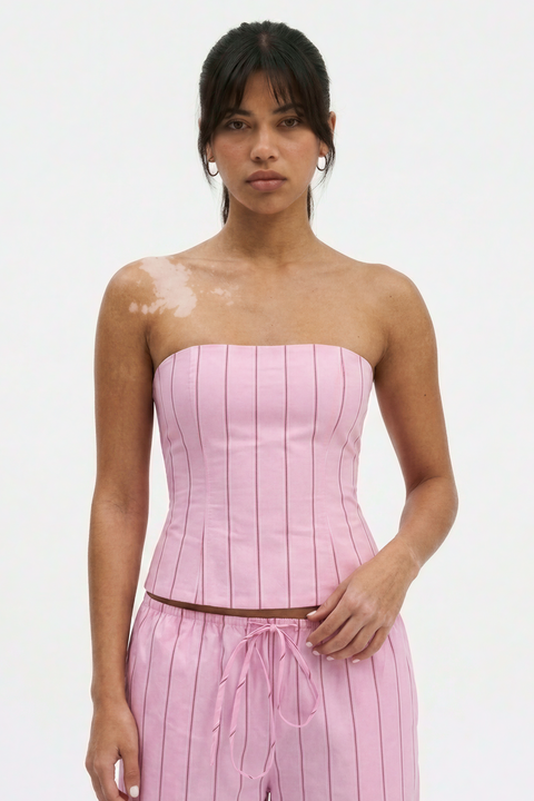 Striped Strapless Corset and Wide-Leg Trouser Set