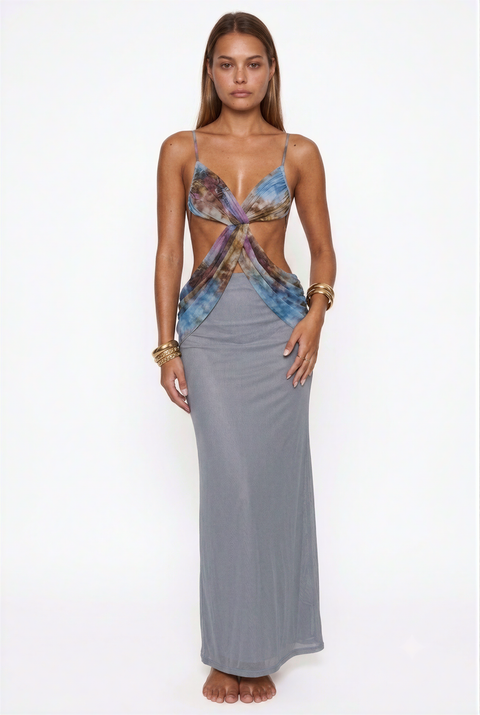 Tie-Dye Twist Front Cutout Maxi Dress