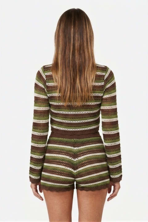 Button-Front Crochet Sweater and Short Set