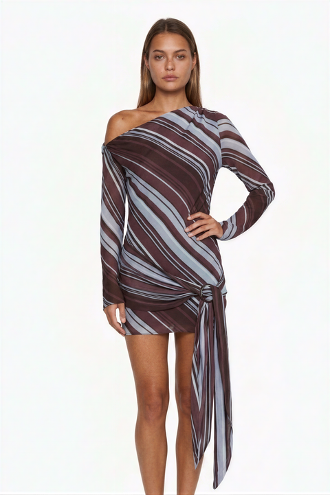 Off-The-Shoulder Diagonal Stripe Draped Dress