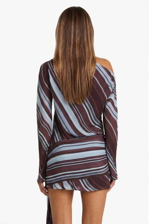 Off-The-Shoulder Diagonal Stripe Draped Dress