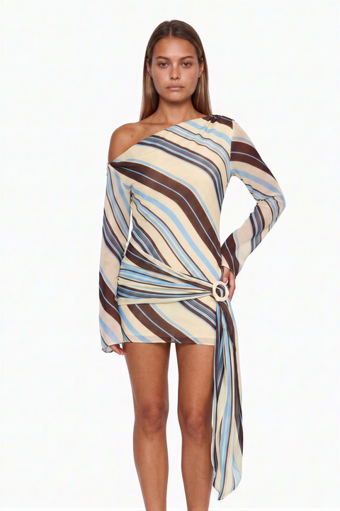 Off-The-Shoulder Diagonal Stripe Draped Dress