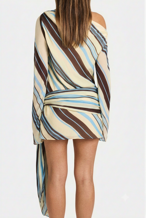 Off-The-Shoulder Diagonal Stripe Draped Dress