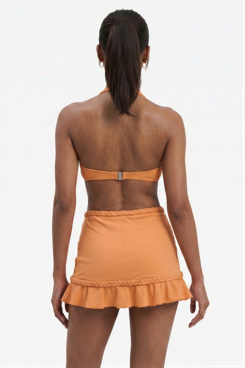 Orange Halter Cutout Ruched Mini Dress
