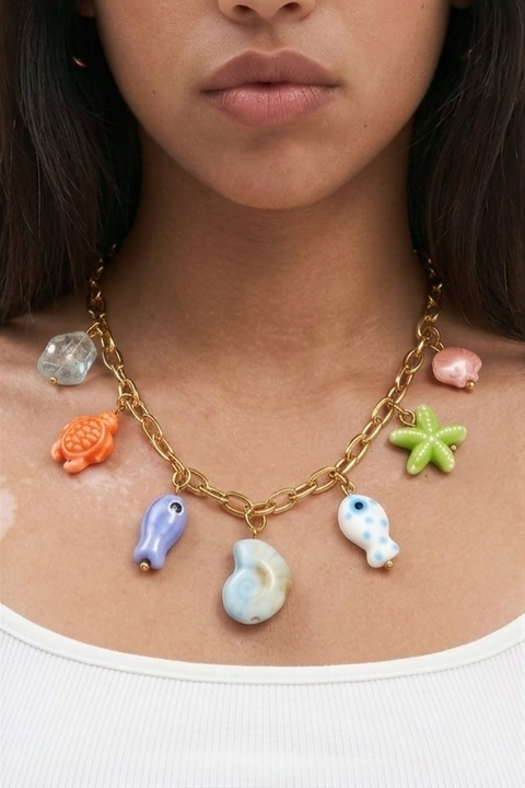 Whimsical Tropical Sea Life Charm Necklace