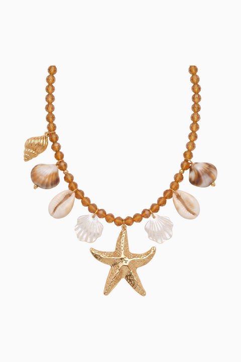 Golden Starfish and Seashell Statement Necklace
