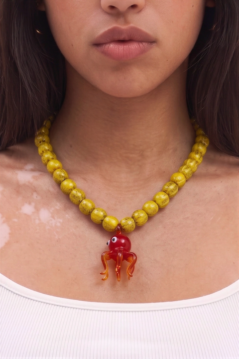 Whimsical Red Octopus Statement Necklace