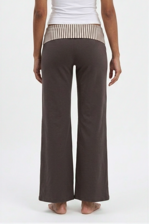 Striped Contrast Waist Wide-Leg Lounge Pants