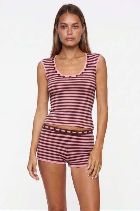 Button-Accented Striped Knit Matching Set