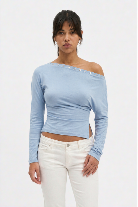 One-Shoulder Grommet Detail Long Sleeve Top