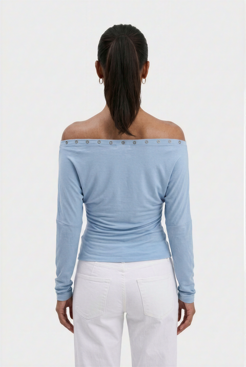 One-Shoulder Grommet Detail Long Sleeve Top