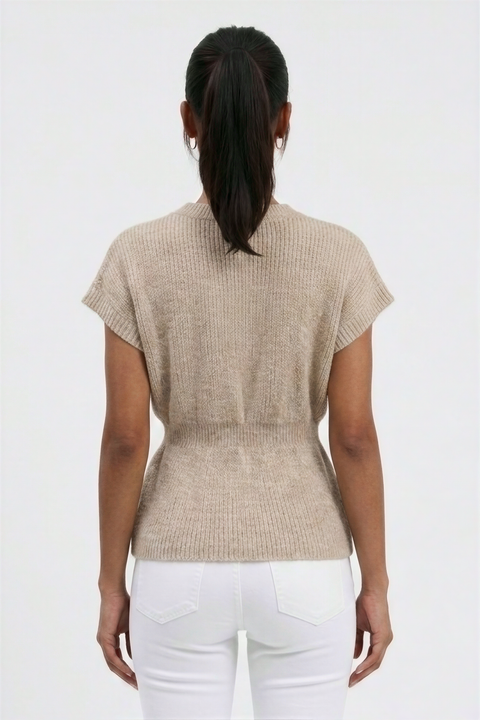 Ribbed Knit Sleeveless Peplum Top