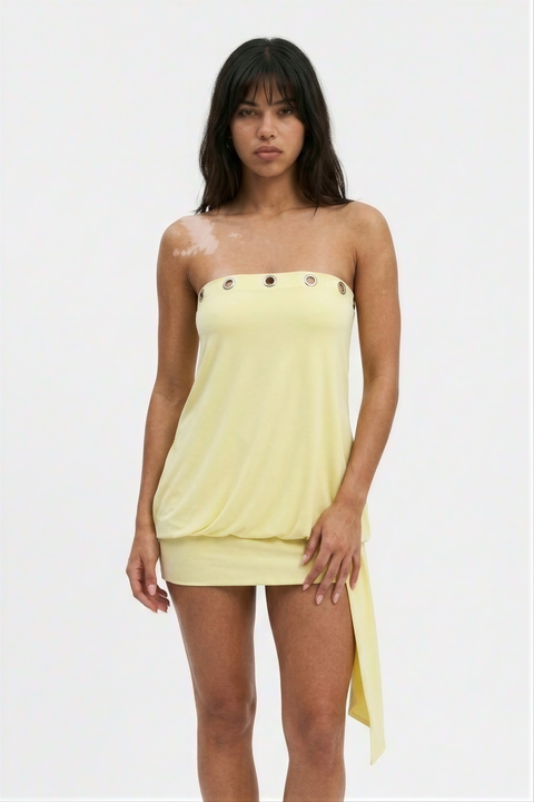 Strapless Eyelet Drop-Waist Mini Dress