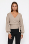 Heather Grey V-Neck Knit Wrap Sweater