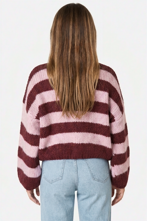 Chunky Two-Tone Striped Knit Cardigan