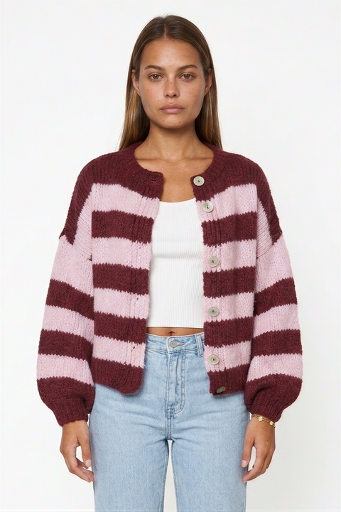 Chunky Two-Tone Striped Knit Cardigan