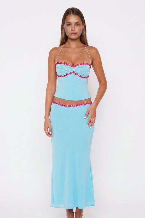 Aqua Oasis Floral-Trim Halter Set