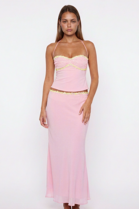 Embellished Trim Halter Neck Bustier Top