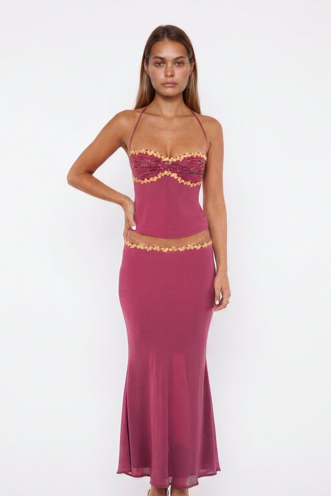 Burgundy Halter Maxi Set