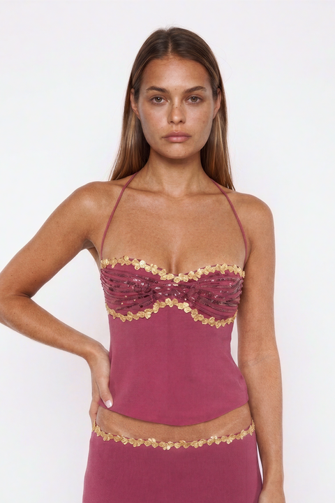 Burgundy Halter Maxi Set