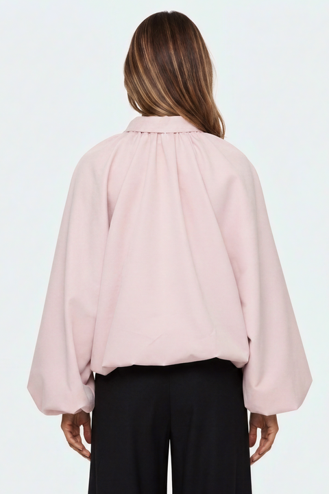 Collared Zip-Front Ruched Crop Jacket with Balloon Sleeves