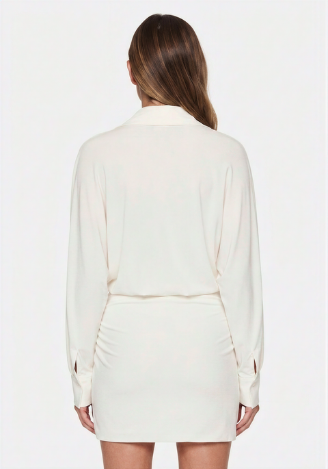 Cowl Neck Long Sleeve Mini Shirt Dress