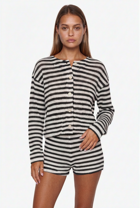 Striped Knit Cardigan and Shorts Set