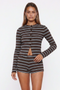 Striped Knit Cardigan and Shorts Set in Brown and Blue