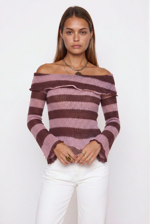 Striped Off-the-Shoulder Knit Top