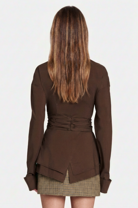 Wrap-Front White Button-Down Shirt with Extended Cuffs