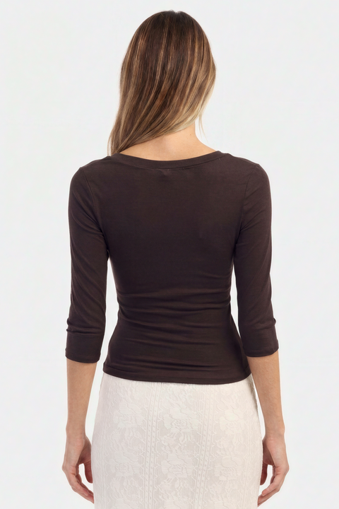 V-Neck Wrap-Front Three-Quarter Sleeve Top