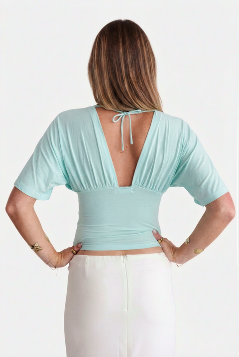Plunging V-Neck Short Sleeve Top