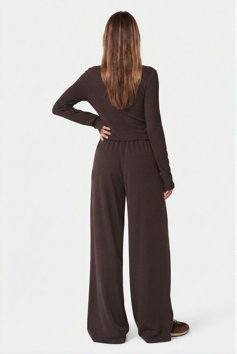 Ribbed Button-Front Cardigan and Wide-Leg Lounge Pants Set