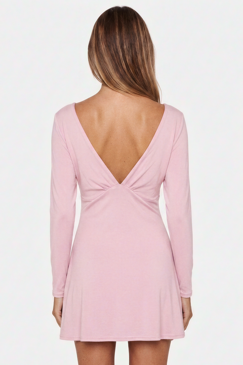 Baby Pink V-Neck Empire Waist Mini Dress