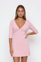 Baby Pink V-Neck Empire Waist Mini Dress